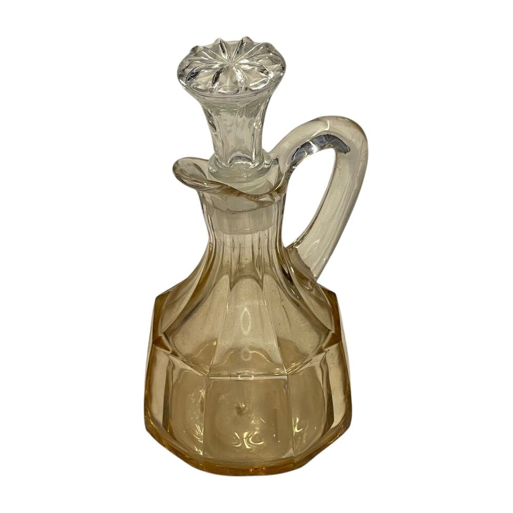 Vtg Brown Heavy Glass Decorative Serveware Handle Cruet with Stopper 6.5" Tall - Picture 3 of 8